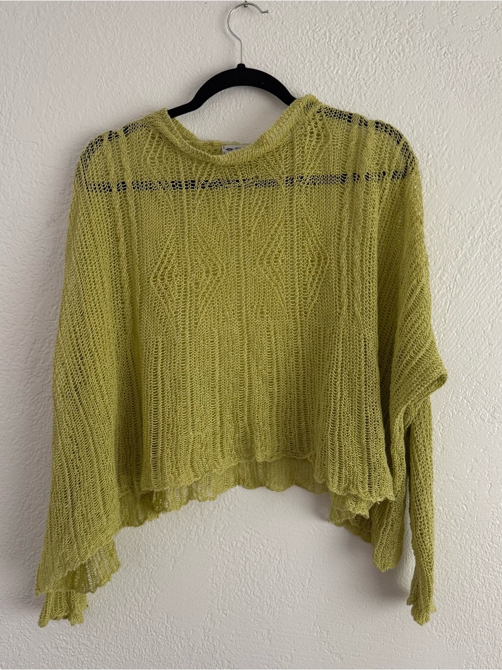 Inis Meain Linen Sweater Women’s Large Green Crochet Drop Shoulder Summer Light